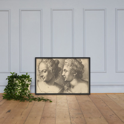 Heads of two young women - Wenceslaus Hollar - 1645 - Matte Paper Framed Poster Museum quality 7741484