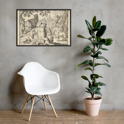 The Lion Orders All the Animals to Follow Him to Renard's Burrow from Hendrick van Alcmar's Renard The Fox - Allart van Everdingen - 1650–75 - Matte Paper Framed Poster Museum quality 7725388