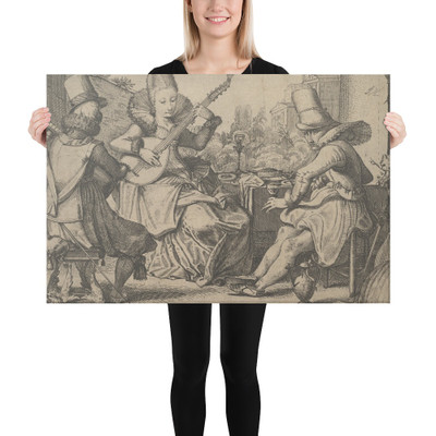 Two Elegantly Dressed Men and a Woman in a Garden - Jan van de Velde II - 1613–41 - Canvas Museum quality 7719889