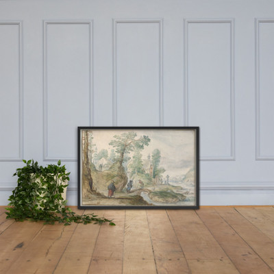 A Wooded River Landscape with a Church and Figures - Hendrick Avercamp - ca. 1613 - Matte Paper Framed Poster Museum quality 7723973