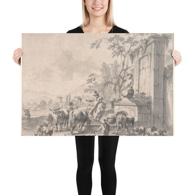 Landscape with Herdsmen, Sheep and Cows Around a Fountain - Pieter Bout - n.d. - Paper Poster Museum quality 7740391