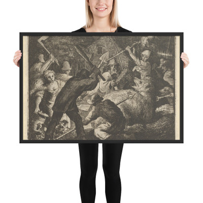 The Bear is Attacked by the Peasants from Hendrick van Alcmar's Renard The Fox - Allart van Everdingen - 1650–75 - Photo Paper Framed Poster Museum quality 7741350