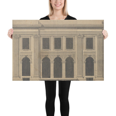 Façade of the Hôtel de Chavannes, Paris (recto); Plan of a Circular Room (verso) - Pierre Louis Moreau Desproux - 18th century - Canvas Museum quality 7744218