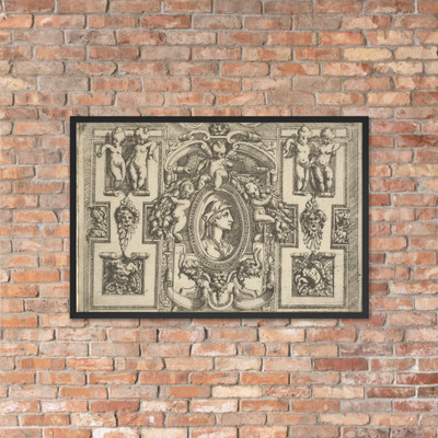 Bust of a woman in profile facing right, set within an elaborate frame with putti - Battista Angolo del Moro - ca. 1540–80 - Matte Paper Framed Poster Museum quality 7741587