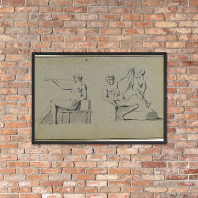 Seated Nude Female with Horn and Seated Nude Male with Cupid - Anonymous, French, 18th century - 18th century - Matte Paper Framed Poster Museum quality 7719703