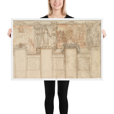 Design for a Wall Decoration: Representations of the Ascension and of the Conversion of the Ethiopian Eunuch - Giovanni de' Vecchi - ca. 1600 - Matte Paper Framed Poster Museum quality 7744466