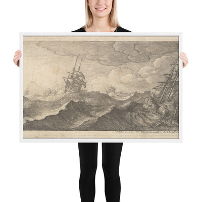 Warship in the trough of a wave - Wenceslaus Hollar - 1665 - Matte Paper Framed Poster Museum quality 7739397
