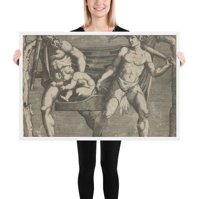 Two Fauns Carrying a Child - Anonymous, Italian, 16th to early 17th century - ca. 1500–1600 - Matte Paper Framed Poster Museum quality 7744977