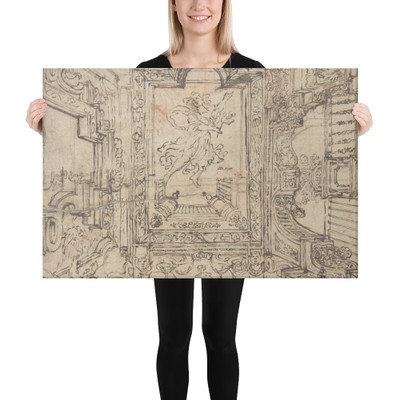 Design for a Painted Ceiling: Perspective Architectural with a Figure at the Center - Anonymous, Italian, Piedmontese, 18th century - 1700–1780 - Canvas Museum quality 7745500