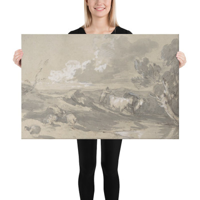 Open Landscape with Herdsman, Cows, and Sheep - Thomas Gainsborough - ca. 1785 - Canvas Museum quality 7743293