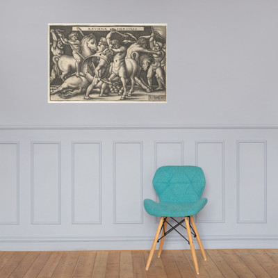 Hercules with his club in center fighting a centaur, other men fighting centaurs to left and right, from 'The labors of Hercules' - Sebald Beham - 1542 - Photo Paper Poster Museum quality 7737463