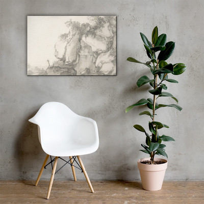 Rocks Overgrown with Bushes - Francois van Knibbergen - 17th century - Canvas Museum quality 7740537