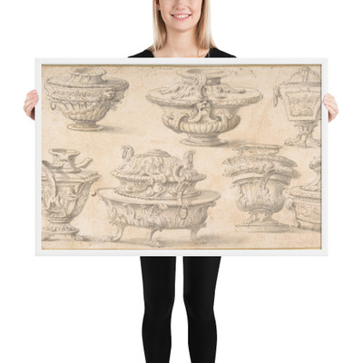 Seven Designs for Vases and Table Silver - Anonymous, Italian, first half of the 18th century - 18th century - Matte Paper Framed Poster Museum quality 7723399