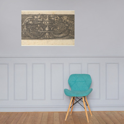 Copy of a Panel with Two Dolphins Facing a Vessel at Center - Jacob Binck - after 1520 - Paper Poster Museum quality 7748090