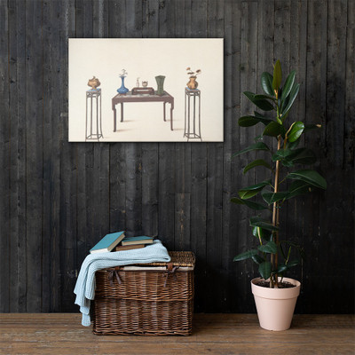 Large Table and Two Small Higher Ones with Vases - Anonymous, Chinese, 19th century - 19th century - Canvas Museum quality 7724494