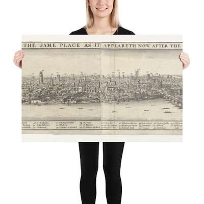 Prospects of London Before and After the Great Fire - Wenceslaus Hollar - 1666 - Photo Paper Poster Museum quality 7739997