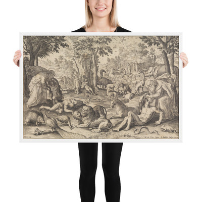The Sixth Day: The Creation of Animals, Adam and Eve from The Creation of the World - Johann Sadeler I - late 16th century - Matte Paper Framed Poster Museum quality 7742198