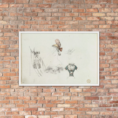 Costume Design Sketches including a Bouffant Skirt, Hat, and Bodice - Anonymous, French, 18th century - ca. 1785–90 - Matte Paper Framed Poster Museum quality 7723533