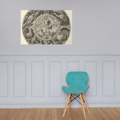 'Aer' in a Decorative Border with Birds, from a Series of Circular Designs with the Four Elements - Crispijn de Passe the Elder - 1590–1612 - Paper Poster Museum quality 7725235