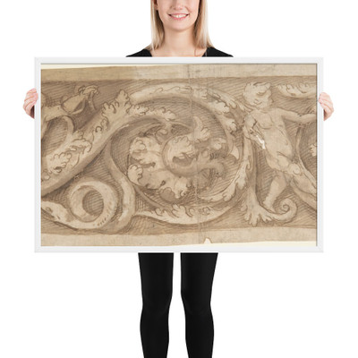 Frieze with Rinceaux and Putti - Anonymous, Italian, 16th century - 16th century - Photo Paper Framed Poster Museum quality 7738359