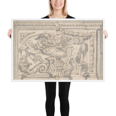 Alternate Panel Designs with Urn and Putto - Anonymous, Italian, 17th century - 17th century - Photo Paper Framed Poster Museum quality 7742934