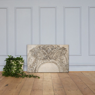 Design for the Top of an Arch, Decorated with a Cherub (recto); Design for the Frame of a Frieze (verso) - Giovanni Battista Foggini - 1652–1725 - Canvas Museum quality 7739465