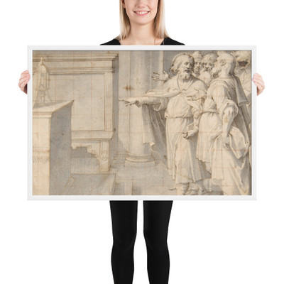 A Male Saint Followed by a Group of Men, Pointing to a Monstrance on an Altar - Giovanni Battista Trotti ("Il Malosso") - 1555–1619 - Photo Paper Framed Poster Museum quality 7744540