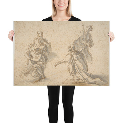 Two Kneeling and Two Standing Figures - Nicola Maria Rossi - 1690–1758 - Paper Poster Museum quality 7744883