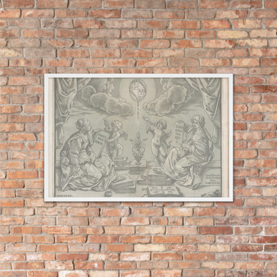 Allegory of a thesis, two women hold inscribed tablets - Bartolomeo Coriolano - 1640 - Photo Paper Framed Poster Museum quality 7724074