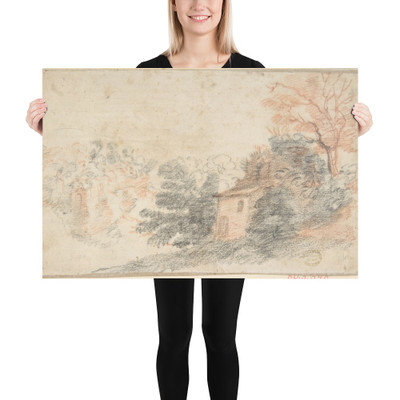 Landscape with House and Trees - Anonymous, Italian, Roman-Bolognese, 17th century - 17th century - Paper Poster Museum quality 7745952