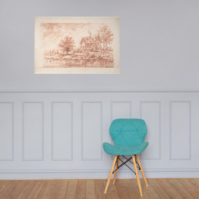 Farm House along a River, two figures at left - Antoine Watteau - n.d. - Photo Paper Poster Museum quality 7746557