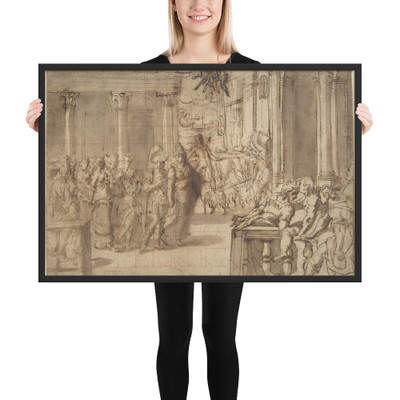 Dido and Aeneas (recto); Three Figures Traced in Reverse from Recto and a Study of a Seated Man (verso) - Anonymous, Italian, 16th century - 16th century - Photo Paper Framed Poster Museum quality 7743227