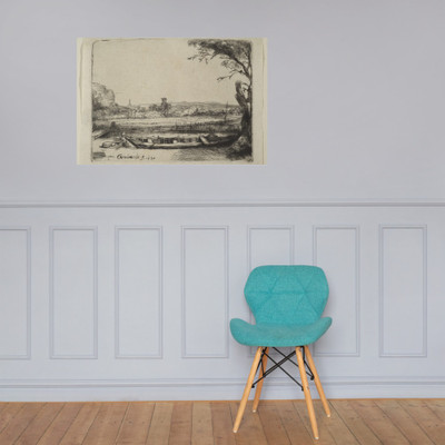 Canal with a Large Boat and a Bridge - Rembrandt (Rembrandt van Rijn) - 1650 - Paper Poster Museum quality 7747100