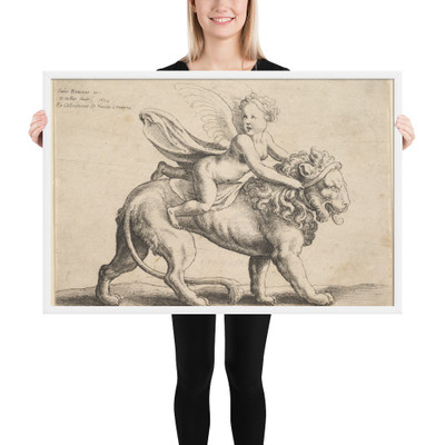 Cupid on a lion - Wenceslaus Hollar - 1652 - Photo Paper Framed Poster Museum quality 7741169