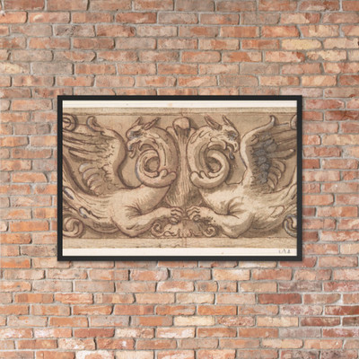 Design for a Frieze with Two Griffins - Anonymous, Italian, 17th century - 1650–1700 - Matte Paper Framed Poster Museum quality 7741501