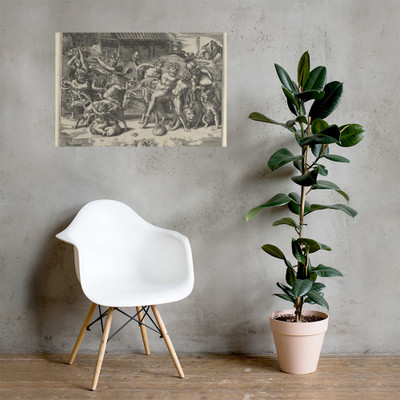 The procession of Silenus who is carried on an ass preceeded by a bacchant playing the cymbals and other figures - Agostino Veneziano (Agostino dei Musi) - ca. 1531 - Paper Poster Museum quality 7745082