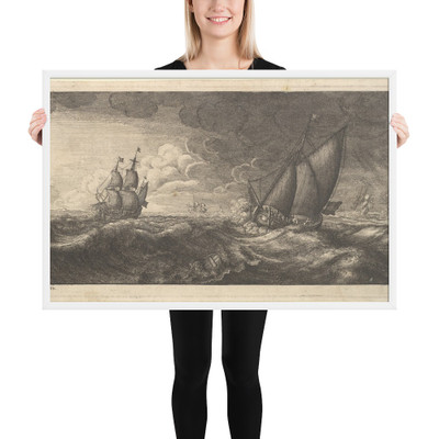 A yacht and three warships in a storm - Wenceslaus Hollar - 1665 - Photo Paper Framed Poster Museum quality 7739332