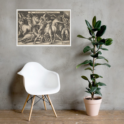 Hercules with his club in center fighting a centaur, other men fighting centaurs to left and right, from 'The labors of Hercules' - Sebald Beham - 1542 - Matte Paper Framed Poster Museum quality 7737448