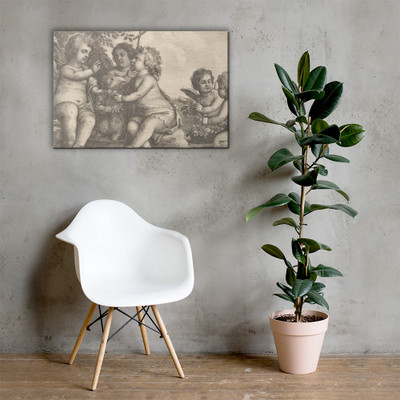 Jesus, St. John the Baptist and four cherubs - Wenceslaus Hollar - 1646 - Canvas Museum quality 7741798