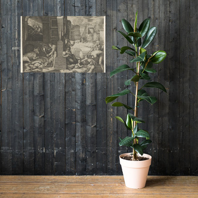 A plague scene at right, a man at left holding a torch illuminating part of the scene at left, ill people at the right - Marcantonio Raimondi - ca. 1515–16 - Paper Poster Museum quality 7742610