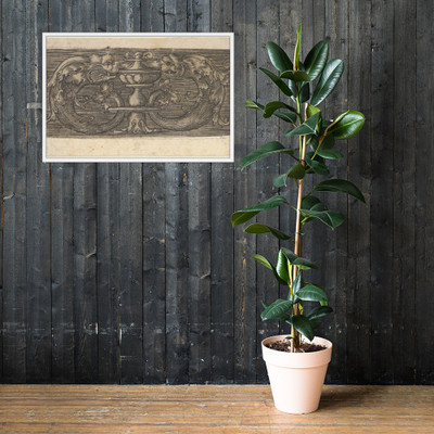 Copy of a Panel with Two Dolphins Facing a Vessel at Center - Jacob Binck - after 1520 - Matte Paper Framed Poster Museum quality 7748100