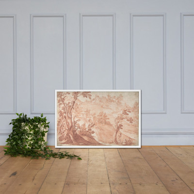 Hilly Landscape with Three Figures - Aureliano Milani - 1675–1749 - Photo Paper Framed Poster Museum quality 7744741