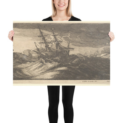 Warship and a spouting whale - Wenceslaus Hollar - 1665 - Paper Poster Museum quality 7739303