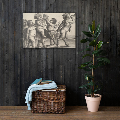Four boys, a young satyr, and a leopard - Wenceslaus Hollar - 1647 - Canvas Museum quality 7742010