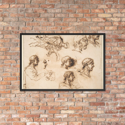 Studies of a Man's Head in Profile, and of a Standing Male Figure - Salvator Rosa - Matte Paper Framed Poster Museum quality 7744901