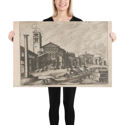 City with a Column and a Church, from the series Roman Ruins and Buildings - Johannes van Doetecum I - 1562 - Photo Paper Poster Museum quality 7739070
