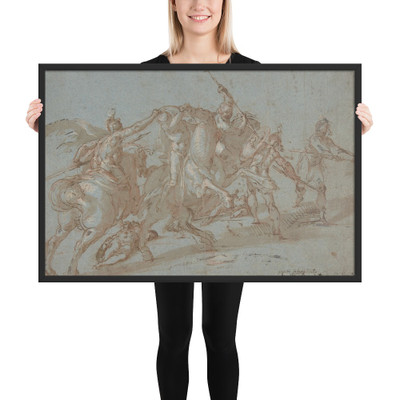 Classical Battle Scene; Verso: Peter and John Heal a Cripple at the Gate of the Temple - Bartholomeus Spranger - ca. 1590 - Photo Paper Framed Poster Museum quality 7744294