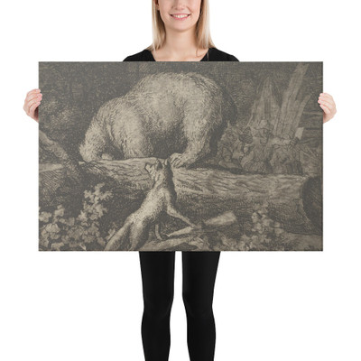 The Bear's Snout and Paws Are Caught in the Trunk of a Tree from Hendrick van Alcmar's Renard The Fox - Allart van Everdingen - 1650–75 - Canvas Museum quality 7741344