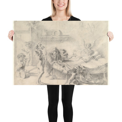 An Old Man on His Deathbed Tempted by Demons (recto); Back View of a Male Nude (verso) - Aureliano Milani - 1675–1749 - Paper Poster Museum quality 7744699