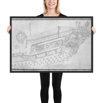Drawing of the Stern of "La Réal" - Anonymous, French, 19th century - 19th century - Matte Paper Framed Poster Museum quality 7723326